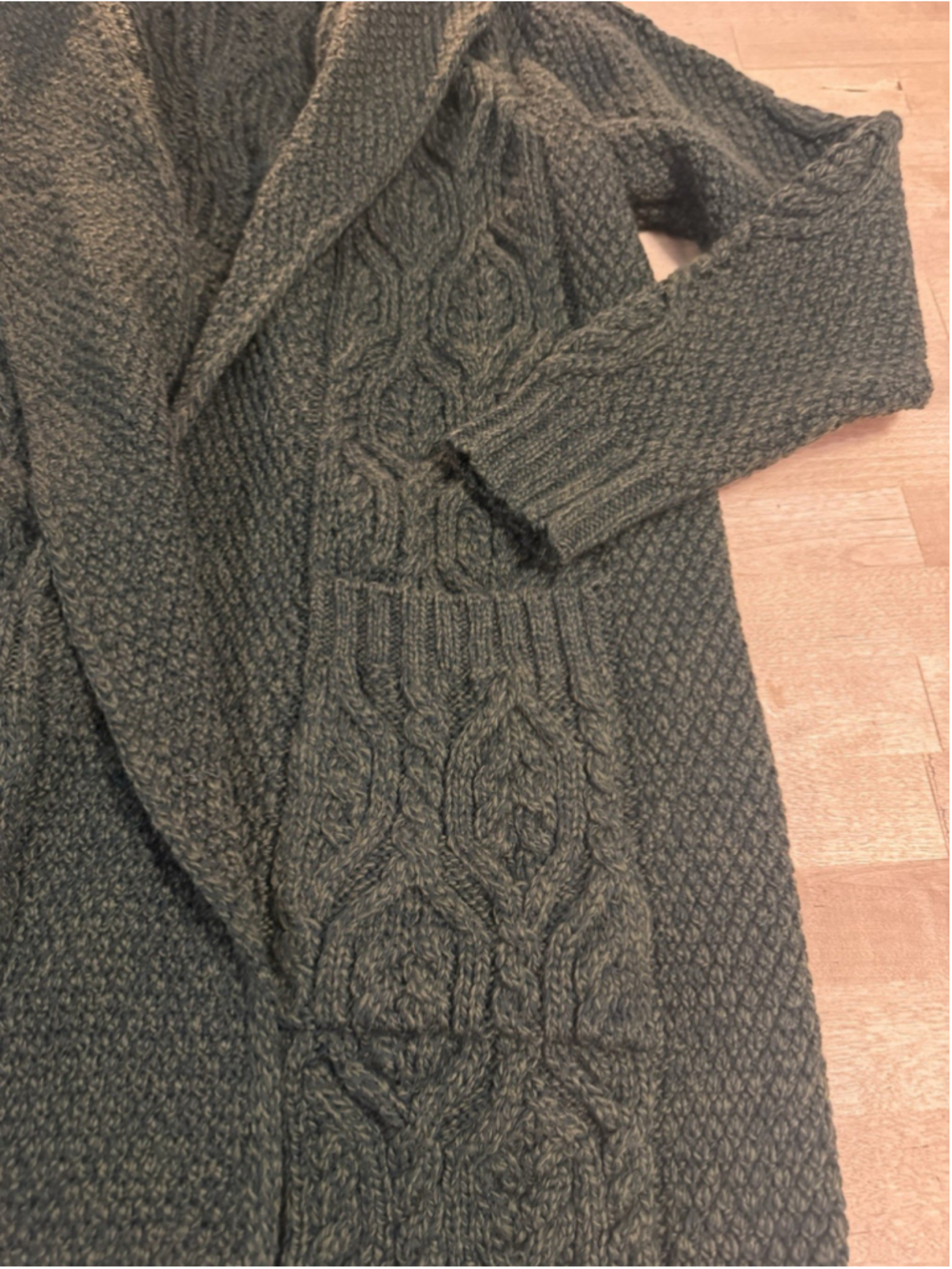 SAOL Womens 100% Merino Wool Irish Cardigan Aran Long Cable Knit Green XXL - Picture 5 of 10
